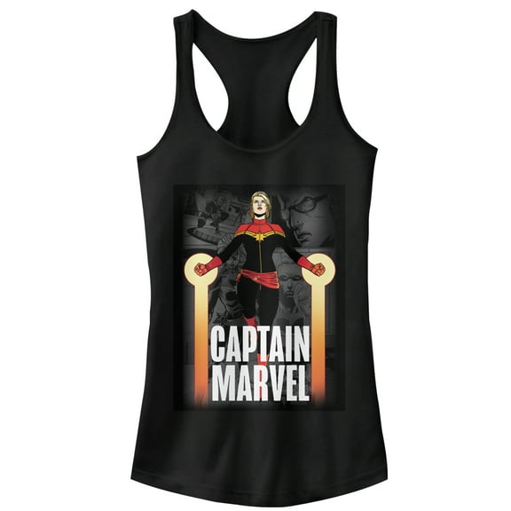 Junior's Marvel Captain Marvel In Flight Racerback Tank Top Black Small