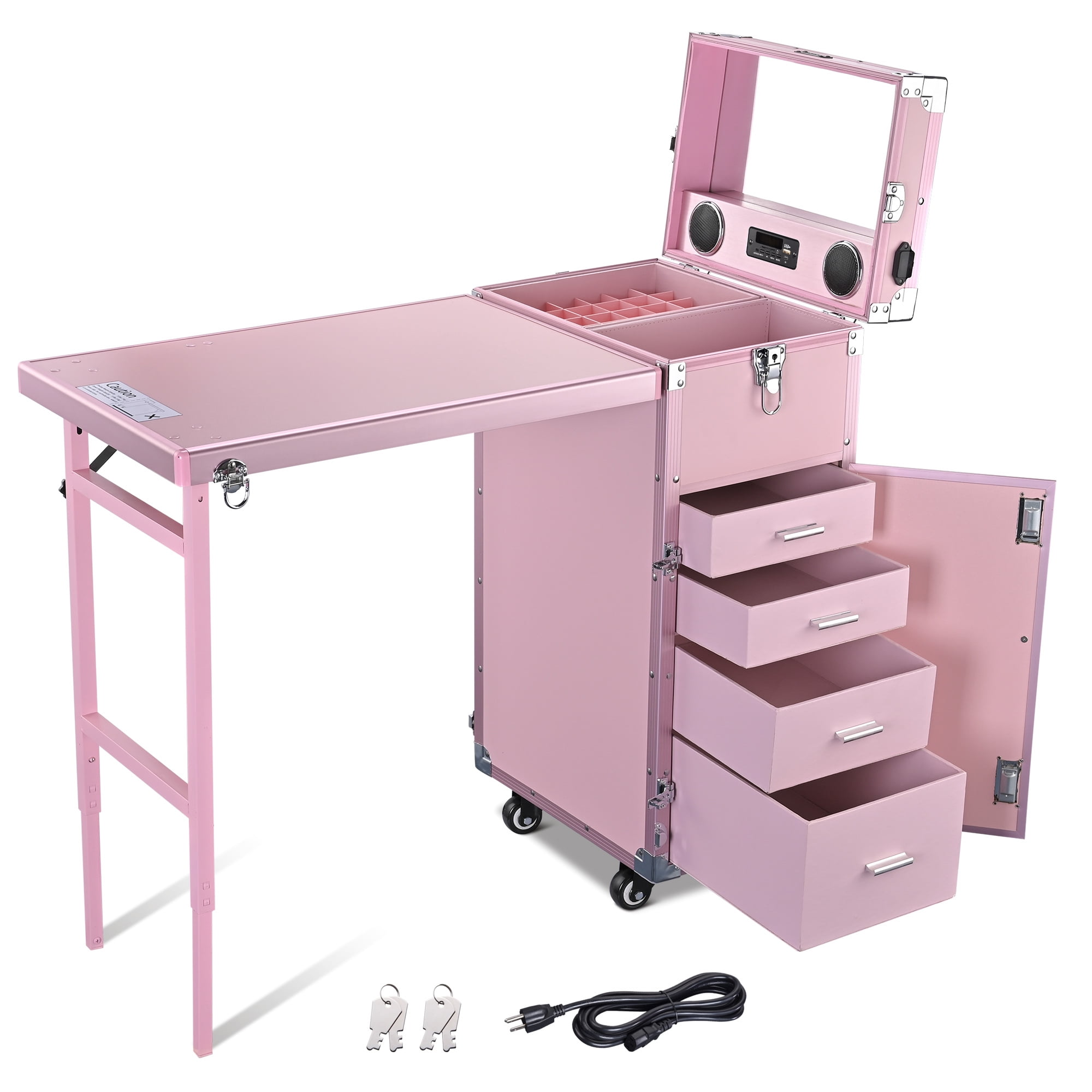 BYOOTIQUE Nail Desk Mobile Station Rolling Makeup Train Case Manicure