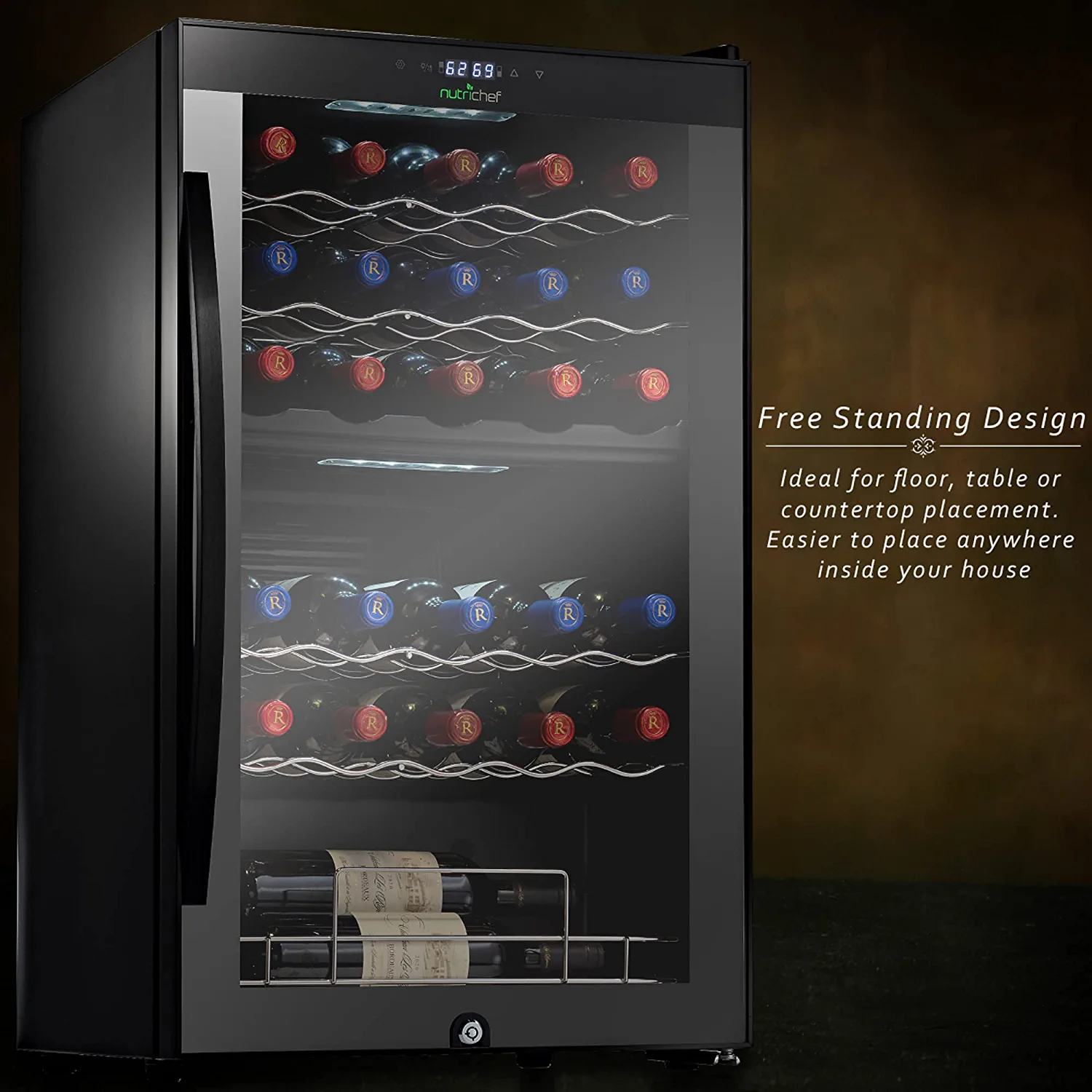 NutriChef 33 Bottle Dual-Zone Refrigerator PKCWCDS335