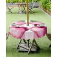 thumbnail image 4 of nqOlkjepod Spring Cherry Fruit Outdoor Tablecloth with Umbrella Hole & Zipper, Farmhouse Buffalo Plaid Pink Bow Round Table Cover 60 Inch, Dining Waterproof Table Cloth Protector for Patio/Party, 4 of 7