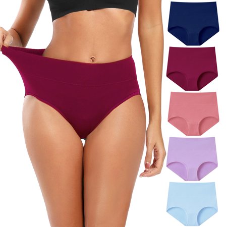 Almusen Women's Cotton Underwear High Waisted Briefs Full Coverage Ladies Panties 5-Pack