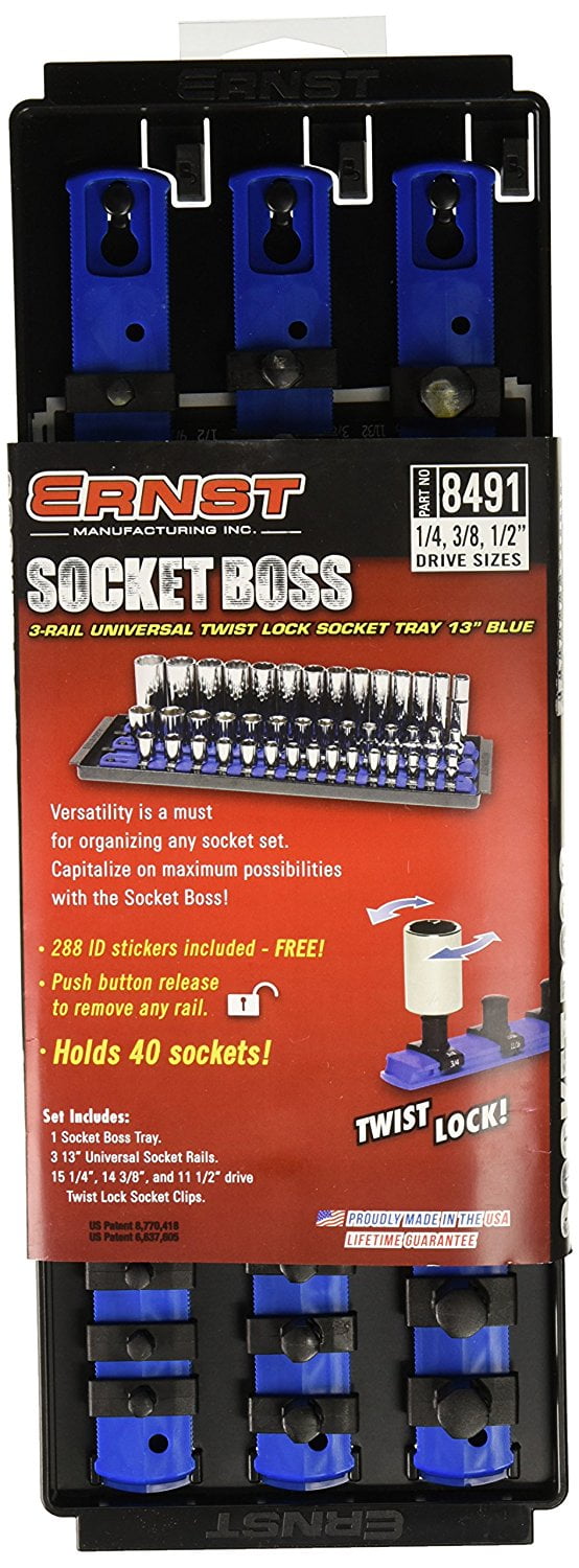 13-Inch Ernst Manufacturing Socket Boss 2-Rail 1/4-Inch-Drive Socket Organizer Red