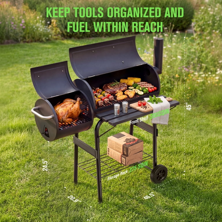 Vebreda 44" Charcoal Grill with Offset Smoker & Side Firebox photo 4