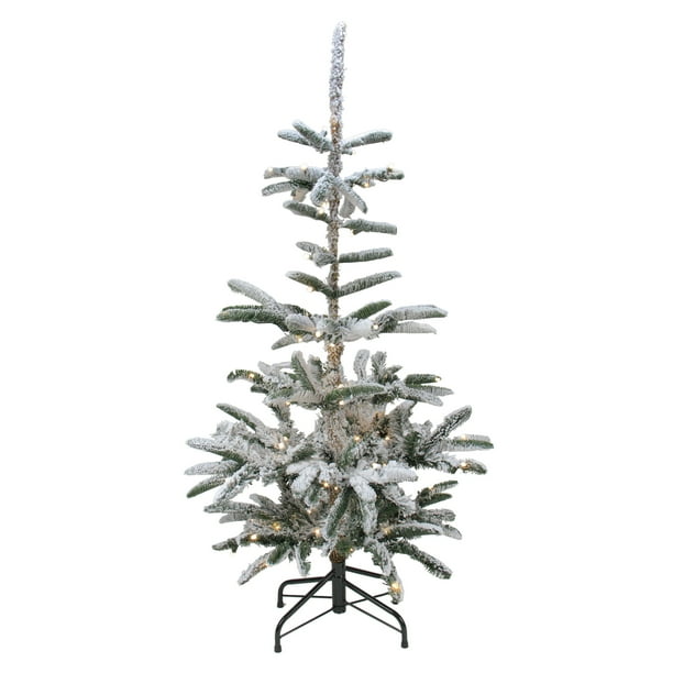 7 5 Pre Lit Slim Nordmann Fir Flocked Artificial Christmas Tree Warm Clear Led Lights Walmart Com