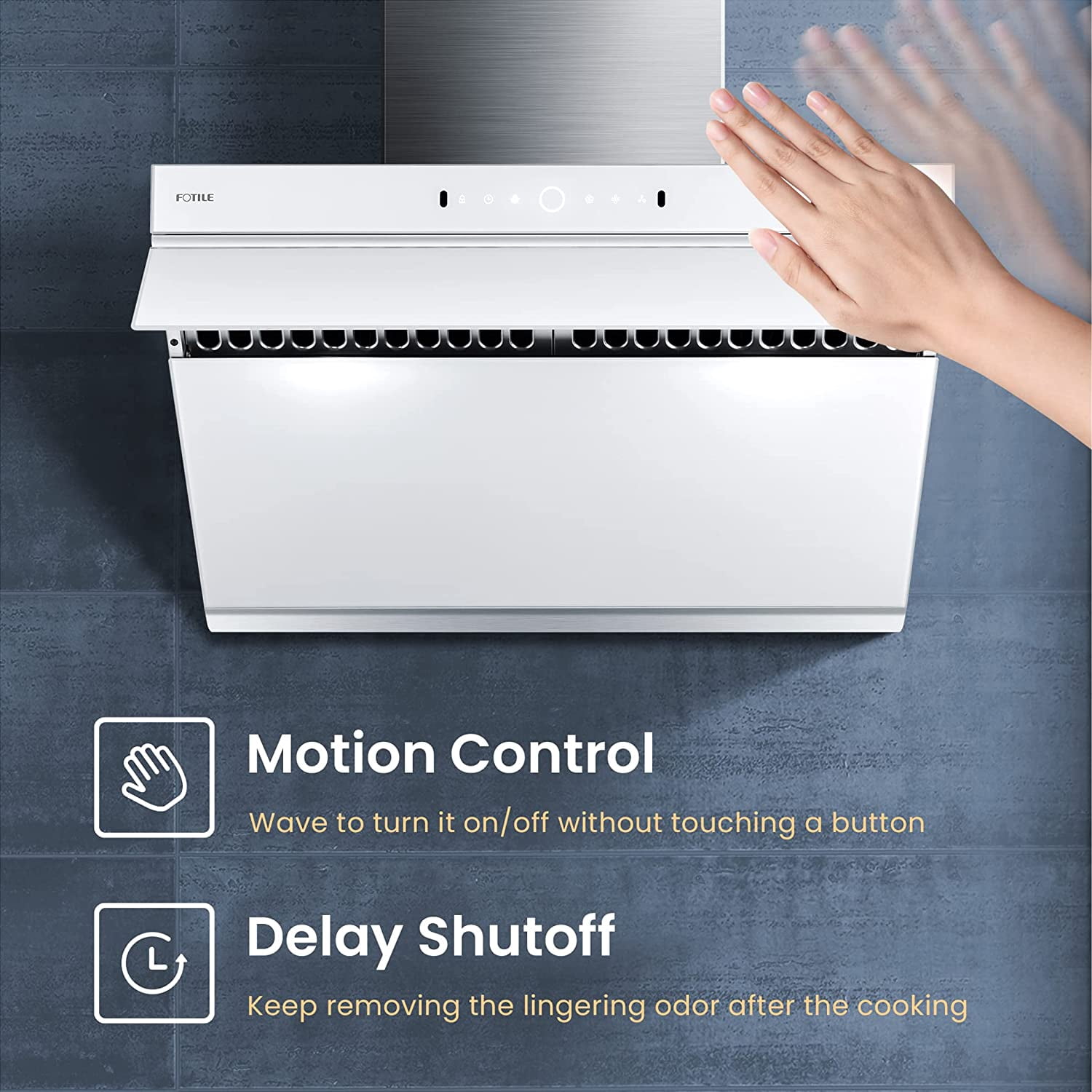FOTILE inclined  Vent Series 30" 1000 CFM Under Cabinet or Wall Mount Range Hood with 2 LED Lights, Motion and Touch Activation in White Tempered Glass