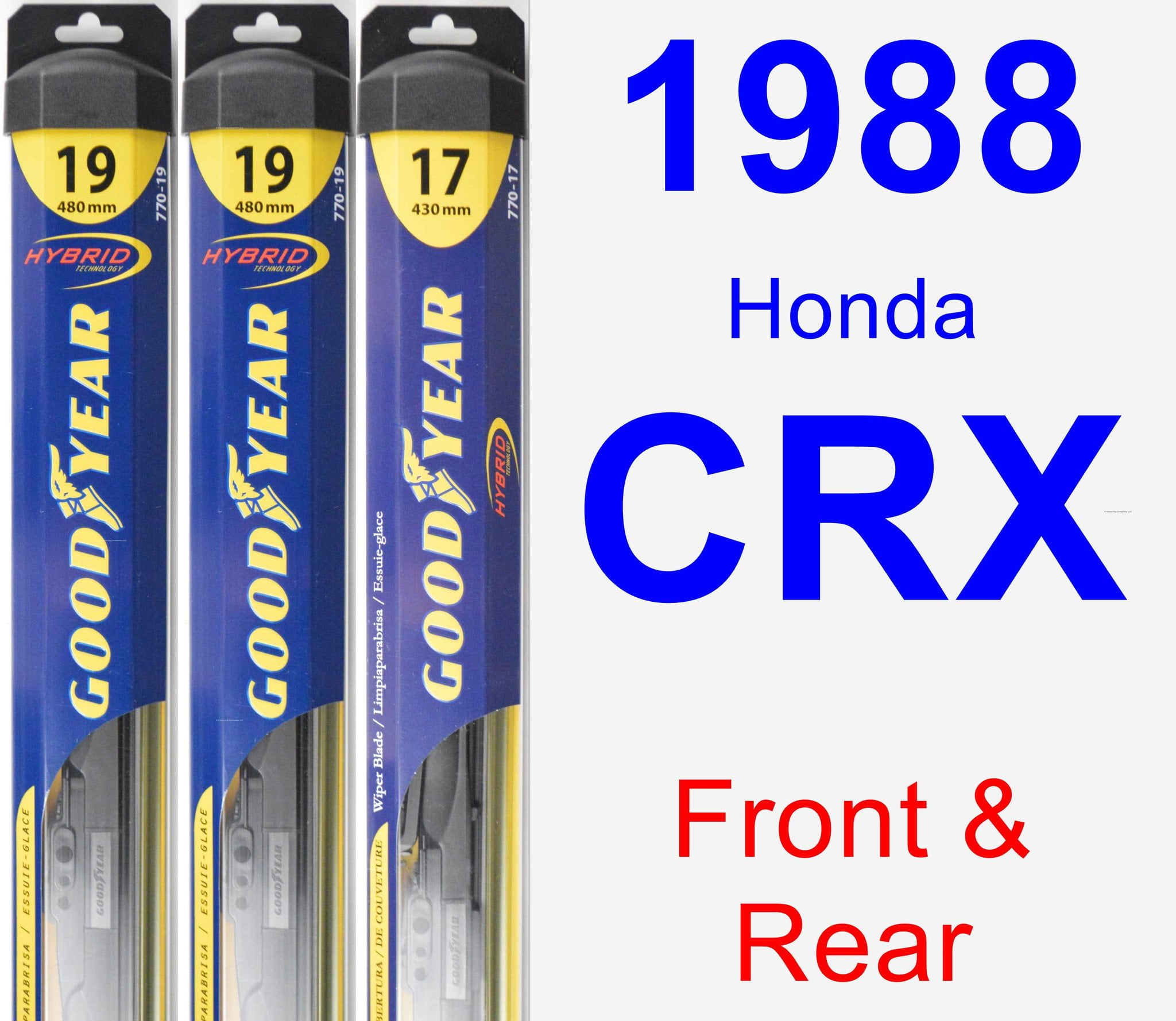 1988 Honda CRX Wiper Blade Set/Kit (Front & Rear) (3 Blades) Hybrid