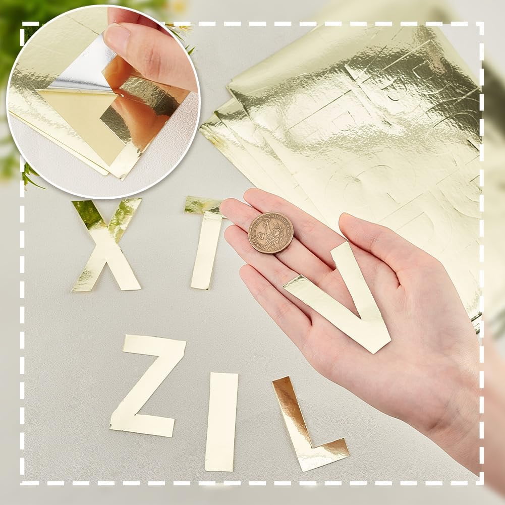 6 Sheets Letter Number Stickers Small Golden Self Adhesive Alphabet Stickers Kit Sticky Decals Letters DIY