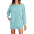 thumbnail image 2 of Wancir Women's Waffle Long Sleeves Dresses Causal Loose Round-Neck Tuinc Tops Basic Dress with Side Pockets, 2 of 6
