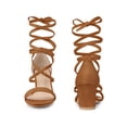 thumbnail image 5 of BLISSFUL STEP Lace Up Strappy Block Mid Heels Sandals for Women Brown (Size 9), 5 of 6