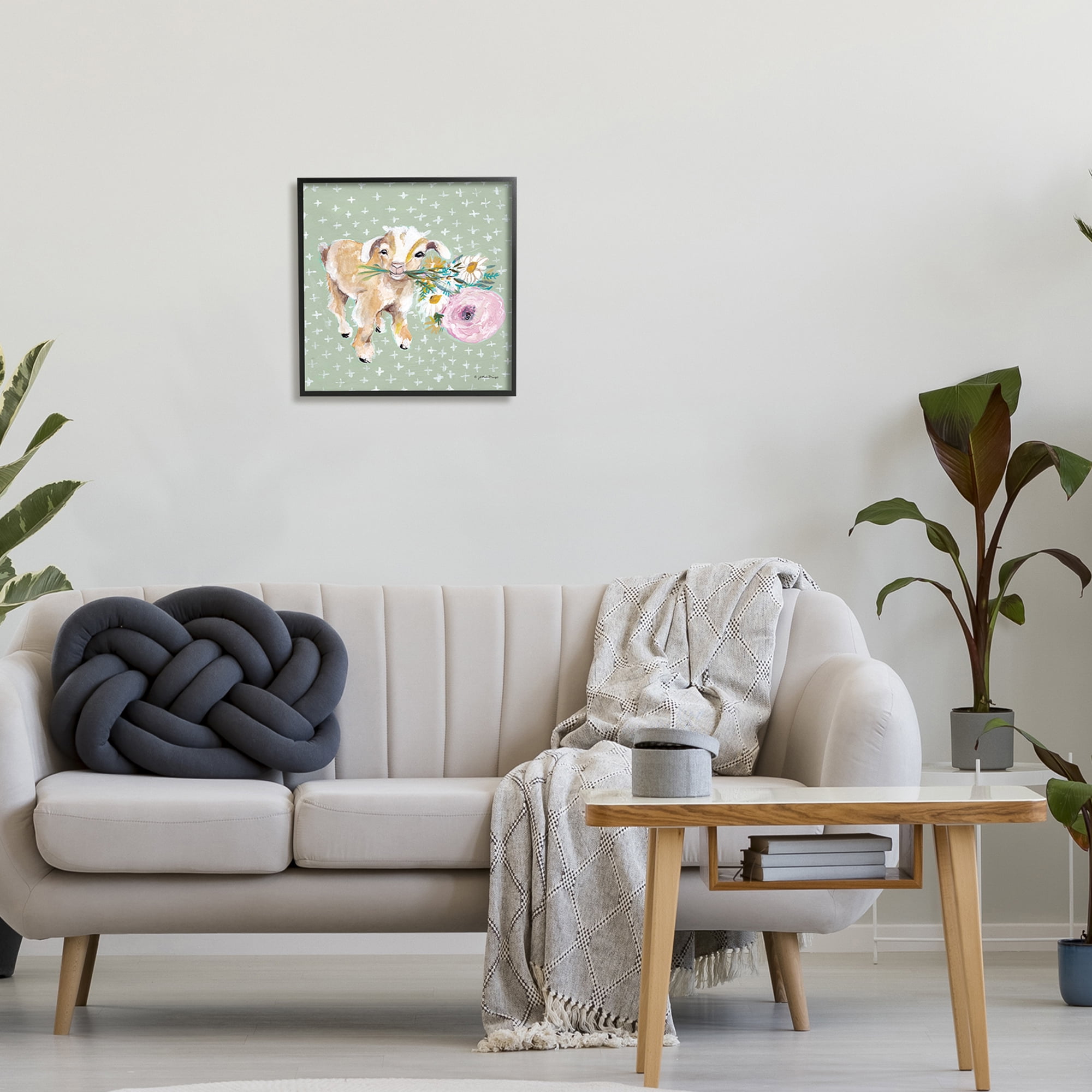 Stupell Industries Attentive Buckling Goat Offering Flowers Studded Backdrop,17 x 30, Design by Jessica Mingo