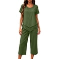 thumbnail image 6 of QIYAGBSA 2 Piece Sets for Women Round Neck Top and Capri Pants with Pockets Relaxed Fit Summer Casual Lounge Wear (Army Green L), 6 of 6