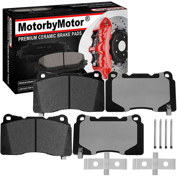 4PC Front Ceramic Brake Pads with Hardware Kits Fits for Buick Regal Sportback Tourx, Caillac ATS CT6 CTS STS XTS,Chevrolet Camaro Corvette, Ford GT Mustang, Hyundai Genesis Coupe, Pontiac G8