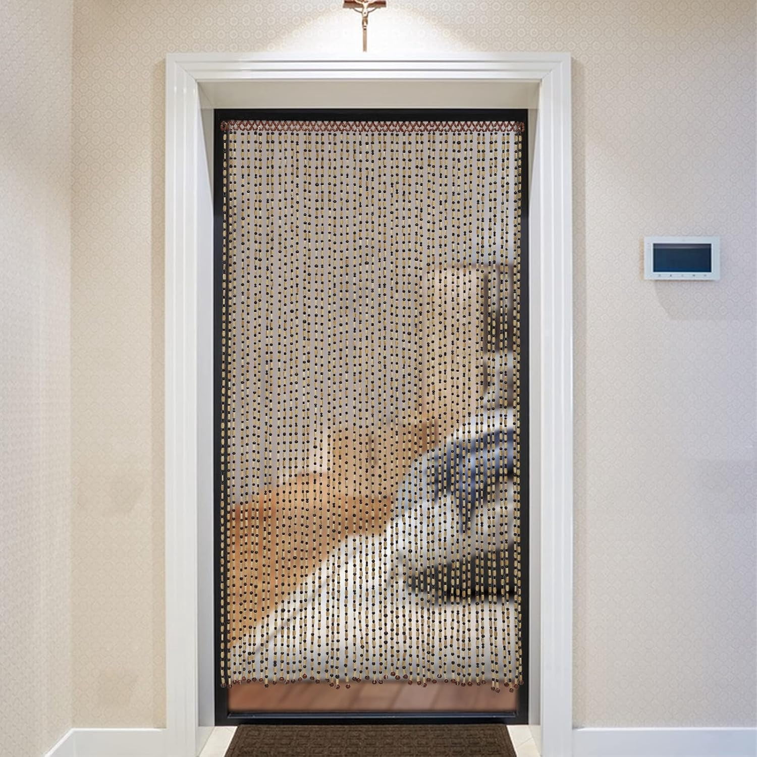 MiumaeovBeaded Curtain for Doorway Handmade Bamboo Wooden Door Beads Hanging Room Divider Curtain,Doorways Multi-Scenario Application Beaded Curtain Bedroom or Balcony