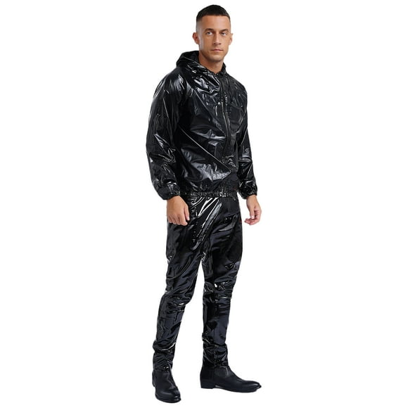 Yanarno Adult Sauna Suit for Men Women Gym Weight Loss Sweat Suit Hooded Top with Pants Set Anti-Rip Sweat Sauna Suits Black L