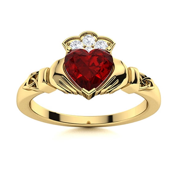 Irish Claddagh 5mm Heart Garnet Women Valentines Day Gift Ring 925 Sterling Silver Gold Vermeil