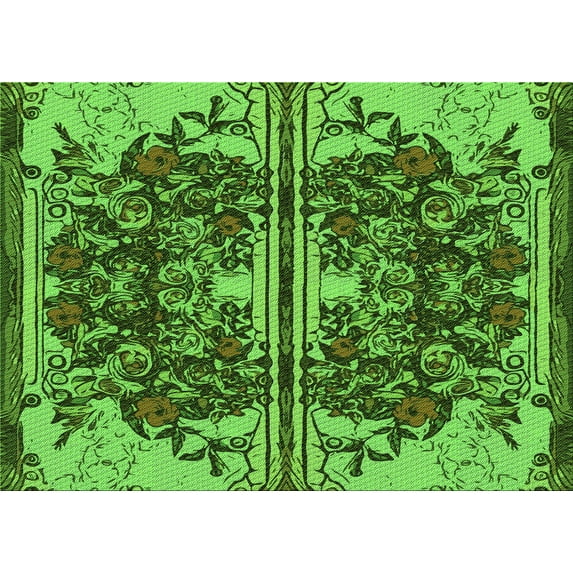 Ahgly Company Machine Washable Indoor Rectangle Transitional Green Area Rugs, 3' x 5'
