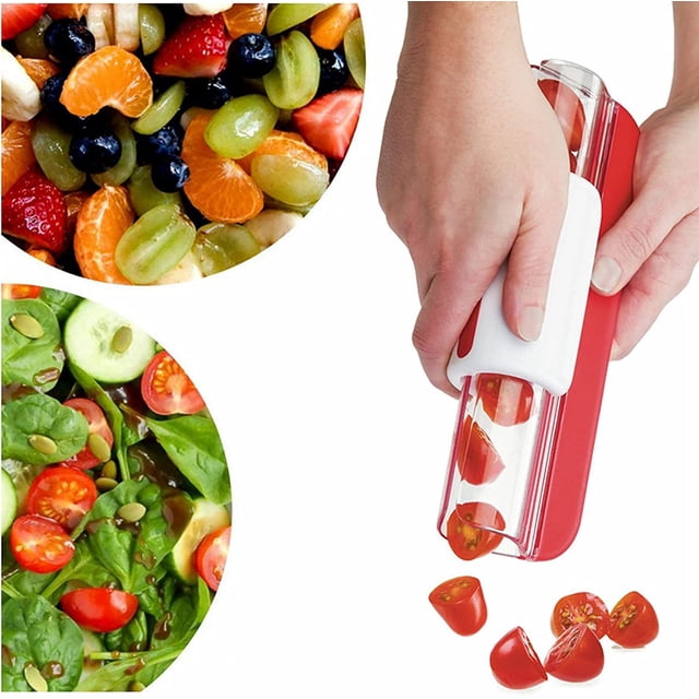 Cortadora con cremallera para tomates, uvas y tomates cherry, cortadora progresiva con cremallera, divisor de frutas, cocina rápida y fácil