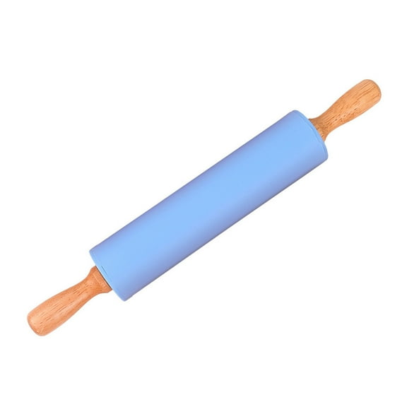 Huayishang Rolling Pin Silicone Rolling Pin with Wooden Handle Roller with Wooden Handle Medium Blue, Kitchen Essentials Clearance Sale Sky Blue