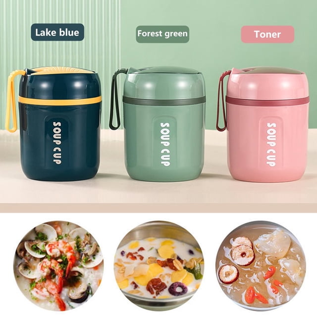 480ML Stainless Steel Food Flasks Lunch Flask with Foldable Spoon - Thermal Insulated Soup Container Protable Lunch Container Food Leak