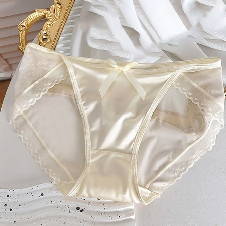 Hvyesh Women s Satin Panties Lace Silk Underwear Luxury High Waist Panty Breathable String Bikini Briefs