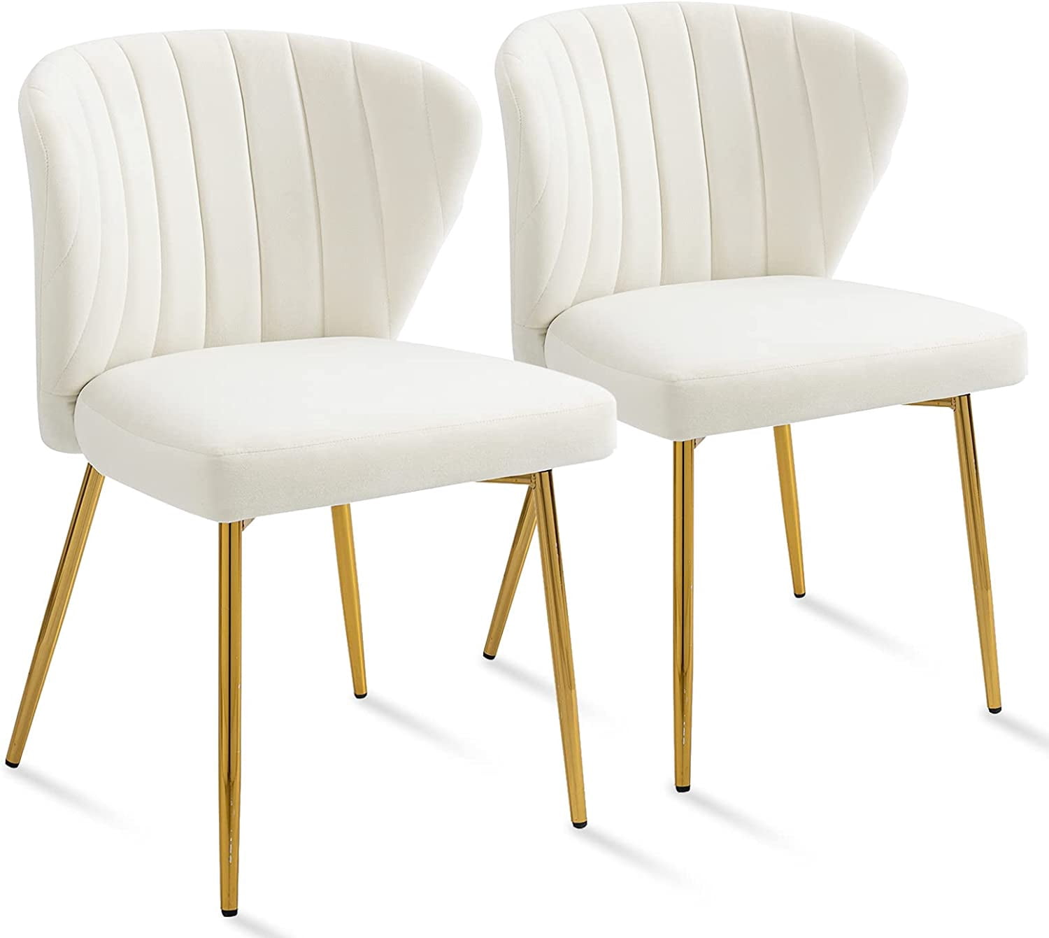 MOJAY Modern Velvet Dining Chair Set of 2, Dining Table Chair, and Living Room Chair with Tufted Backrest and Golden Legs, White