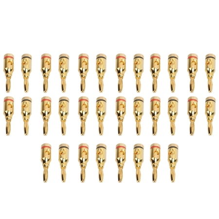 YAHHU 32pcs Speaker Banana Plugs Gold Plated Aluminum Alloy Open Screw Type Universal for 12 to 18 AWG Wires (3.54 inches / 9 cm)