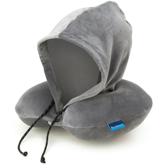 Brookstone Hooded Neck Pillow - High Density Memory Foam Neck Support Sleep and Travel Pillow