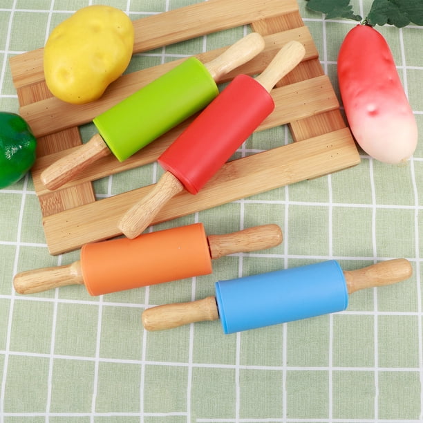 DeWin Set De 4 Mini Rouleaux à Pâtisserie En Bois Et Silicone - Antiadhésifs, Pour Cuisine, Pâtisserie Et Jeux Enfants (Couleurs Assorties)