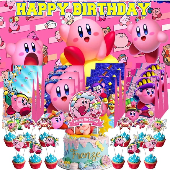 Kirby Star Goodie Bags Treat Candy Decorations Party Favor Supplies Birthday Cake Topper Backdrop Banner