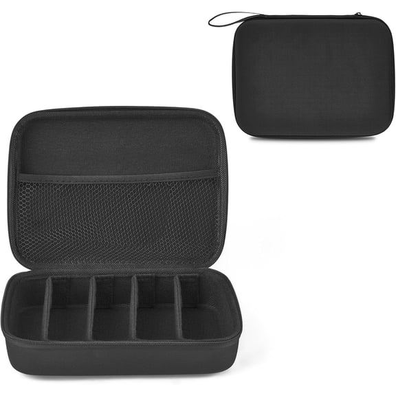 Travel Multi-Slot Sunglasses Organizer Bag, Adjustable 5-Grid Hard Fabric Eyeglasses Storage Case with Mesh Pocket & Carry Strap for Men Women Travel Dresser