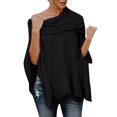 thumbnail image 2 of Elainilye Fashion Womens Shirt Sexy Off Shoulder Top Versatile Large Size Lrregular Hem Knitwear Off Shoulder Shirt,Black, 2 of 7