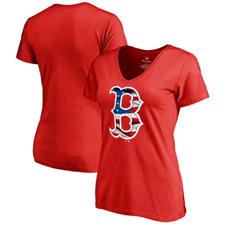 Boston Red Sox Fanatics Branded Women's 2019 Stars & Stripes Banner Wave Plus Size V-Neck T-Shirt -