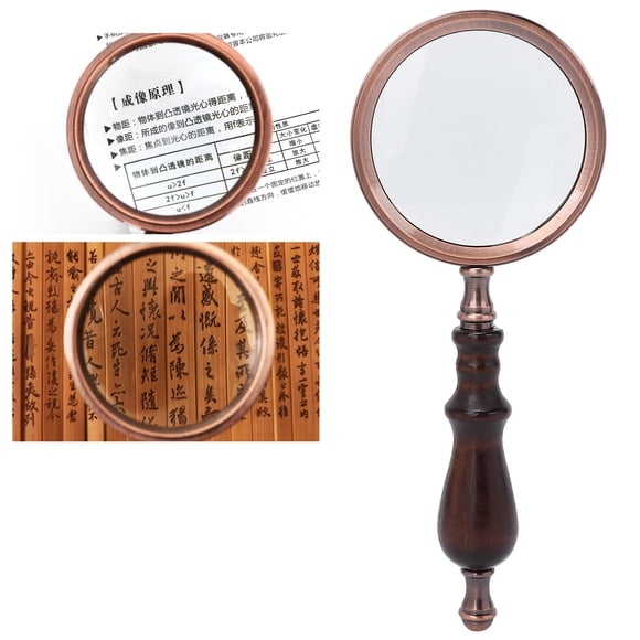 Reading Magnifying Glass, Wooden Handle Multipurpose Ergonomic Non-Slip Hand Magnifying Glass Handheld Magnifier for Office for Inspection for Home for Reading