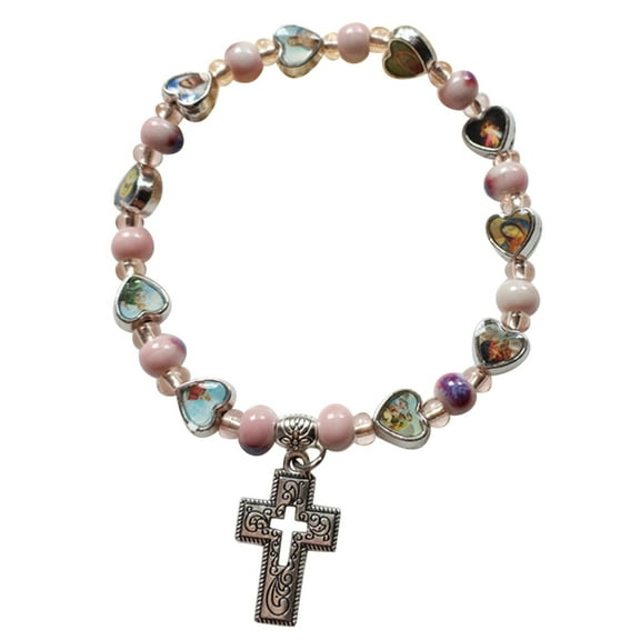 WINDLAND Beads Bracelets Cross Pendant Bead Bracelet Elastic Bead Bracelet for Women Girl