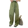 thumbnail image 3 of hirigin Women Casual Long Cargo Pants, High Waist Solid Color Wide Leg Pockets Straight Loose Pants, 3 of 9