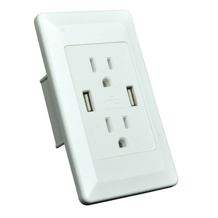 - GREENCYCLE 1PK 2A 5V Dual USB Port Electric Wall Charger AC Power Outlet Panel Plate Dock Station Socket Duplex Receptacle White