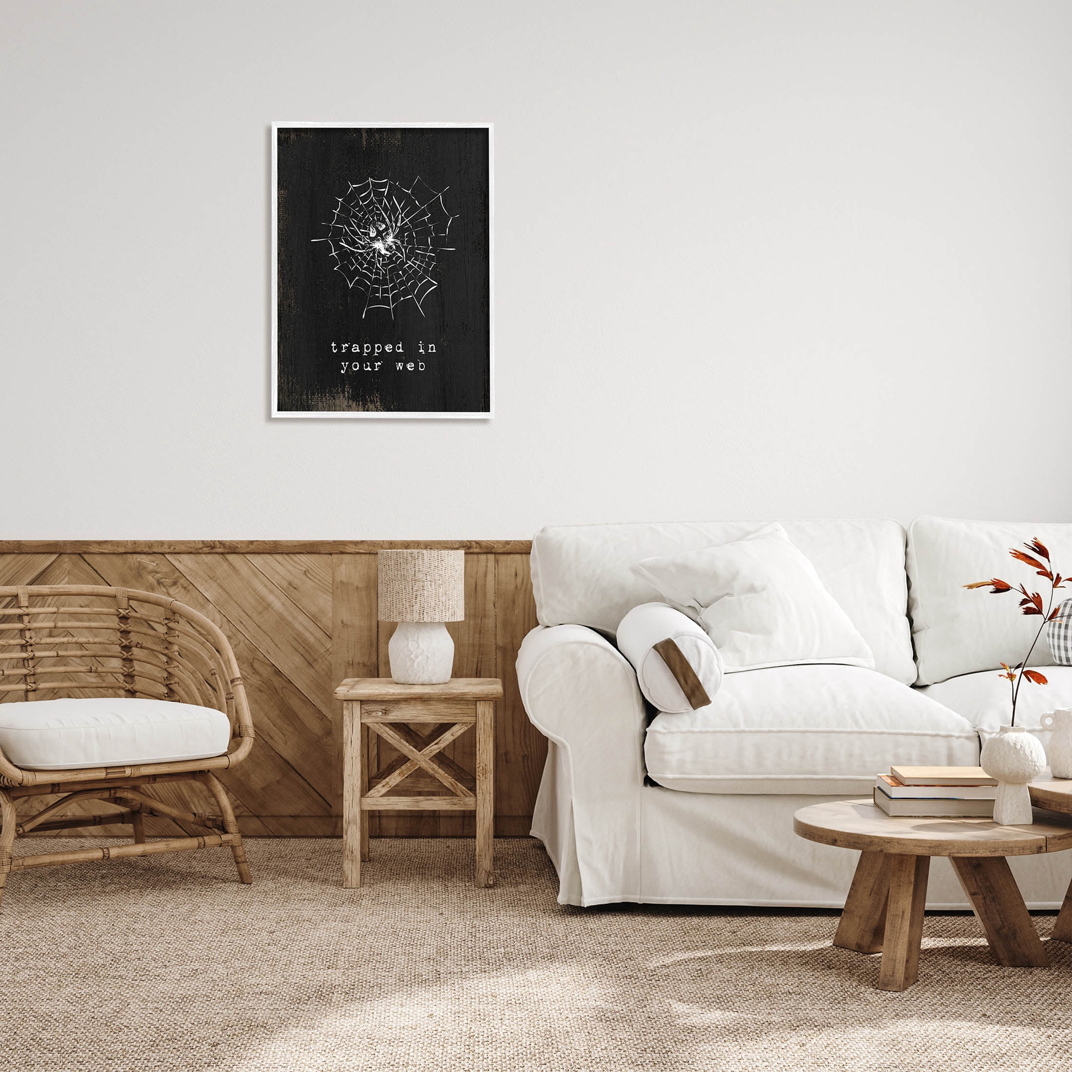 Stupell Industries Trapped In Your Web Spider Graphic Art White Framed Art Print Wall Art, Design by Lil' Rue