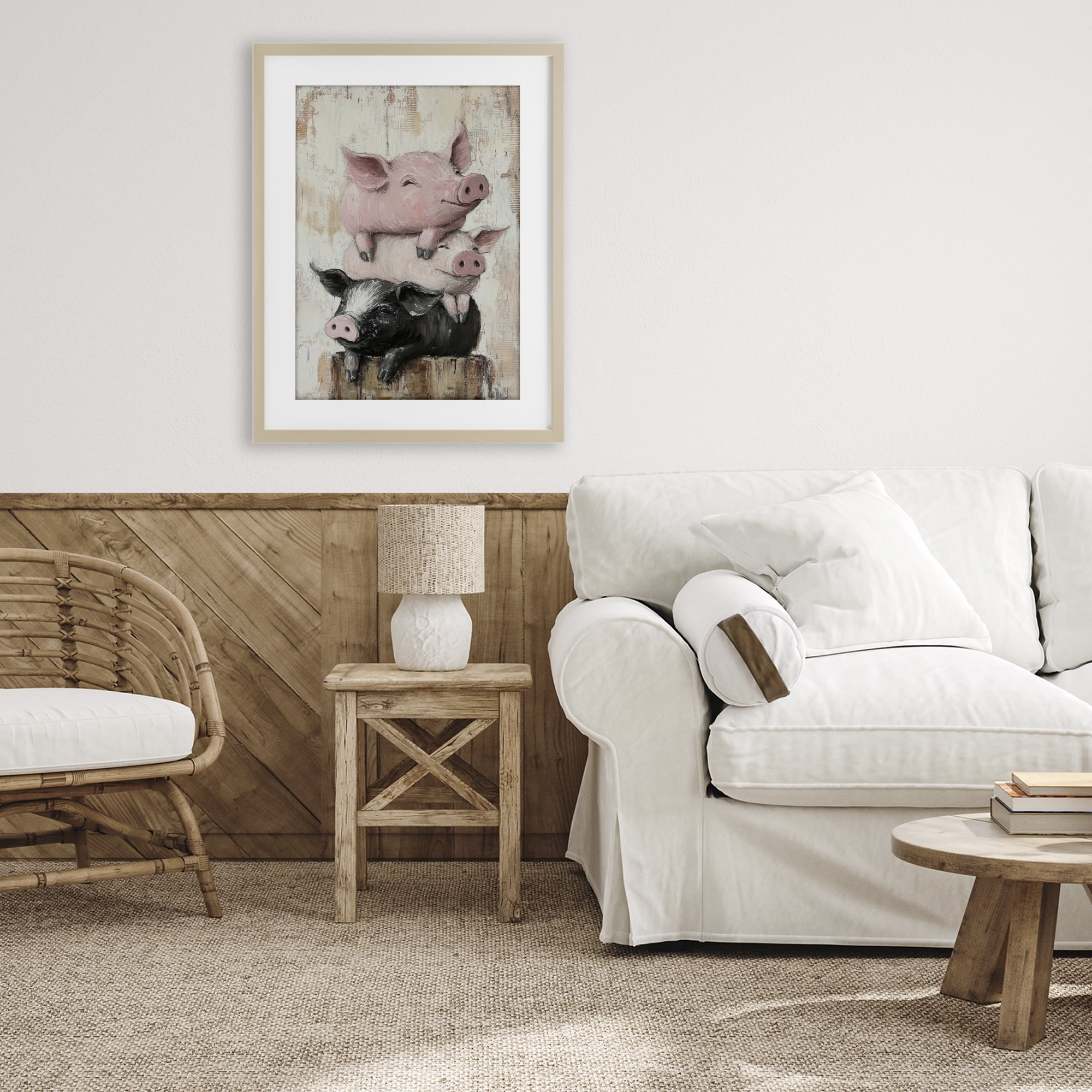Stupell Industries Pig & Piglet Pile Birch Framed Print Under Glass, design by Tina LeCour