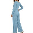 thumbnail image 4 of Diufon Long Sleeve Jumpsuits for Women Back Zipper Elastic Waist Square Neck Wide Leg Overalls Going Out Fall Outfit, 4 of 9