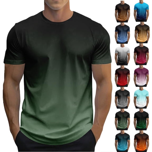 Shirt Men Men's Pocket T-Shirt Men Summer Casual Pullover Round Collar Gradient Short Sleeve Blouse Shirt Green S