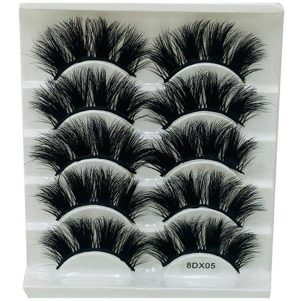 Xihbxyly Liquidación de verano 5 pares, pestañas postizas naturales, maquillaje, pestañas postizas gruesas y colores naturales negro
