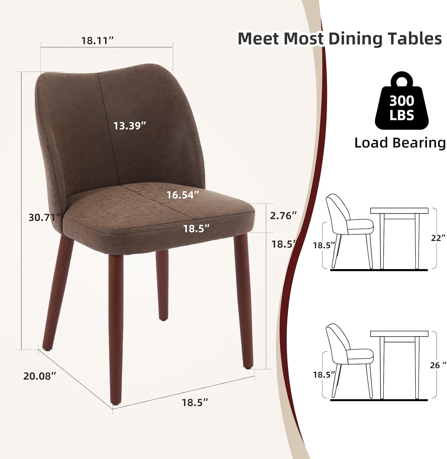 2-pcs Dining Chair,Leather Upholstered Dining Chair with Wood Legs, Wing Backrest, Wooden Kitchen Chair, Kitchen Chairs with Thick Cushions for Dining Room, Living Room