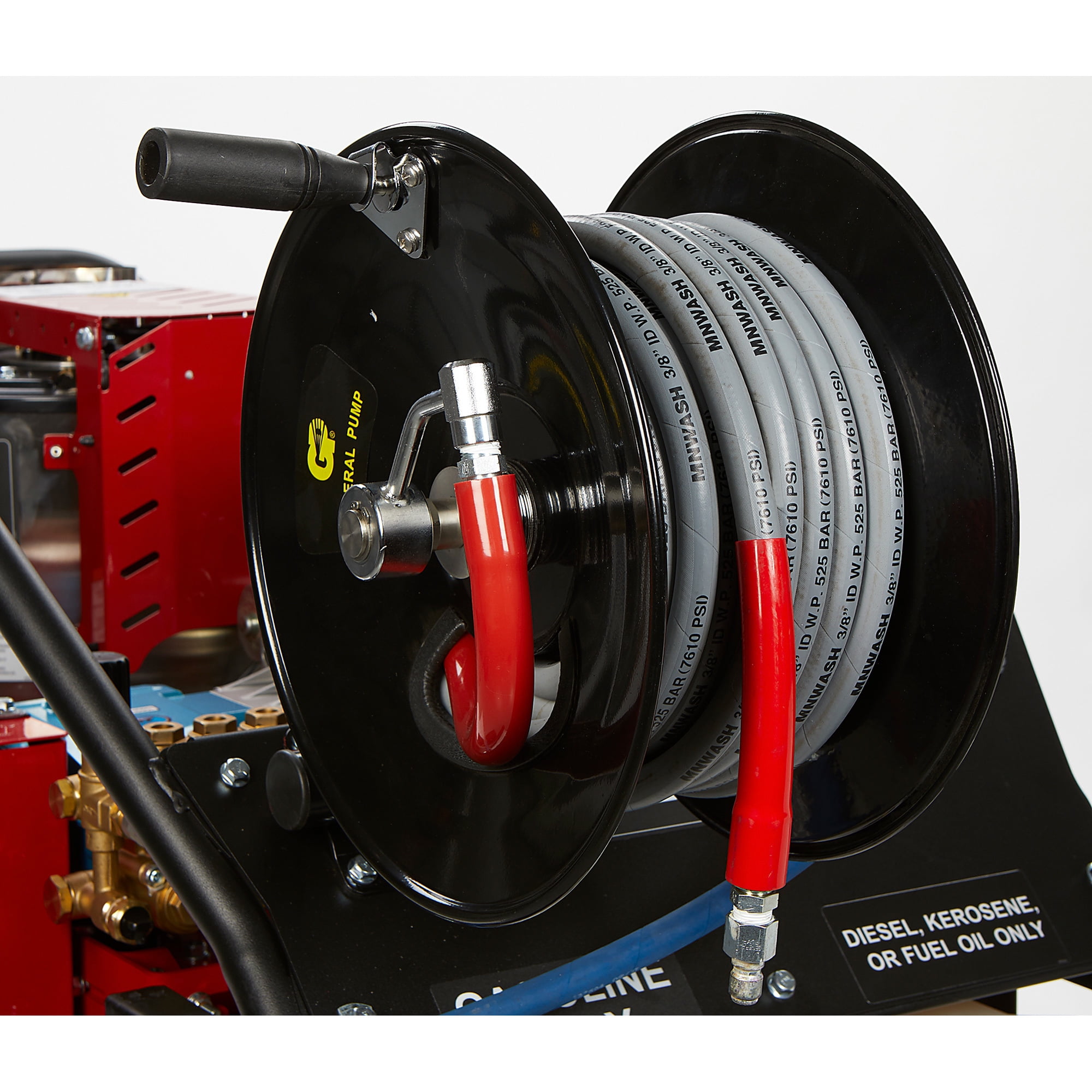 NorthStar Pressure Washer Hose Reel with 50ft. Steel-Braided Hose, 3/8in. x 100ft. Capacity, 5000 PSI