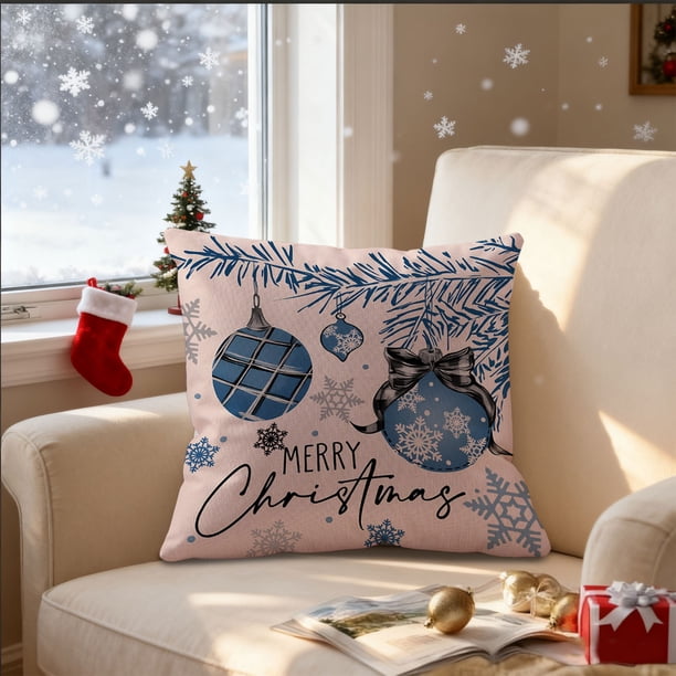 Funda de almohada navideña, decoración navideña, decoración de sofá, almohada de lino, sofá para el hogar, decoración navideña, funda de almohada