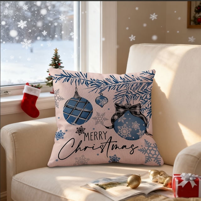 Ireezec Christmas Holiday Pillow Cover Decorative Linen Throw Pillow Case for Sofa Couch Bed Living Room Home Decor Festive Seasonal Accent