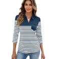 thumbnail image 4 of Garbnen 3/4 Sleeve Polo Shirts for Women Striped Lapel Womens Tops V Neck Dressy Fitted Color Block Woman Blouse with Front Pocket, 4 of 5