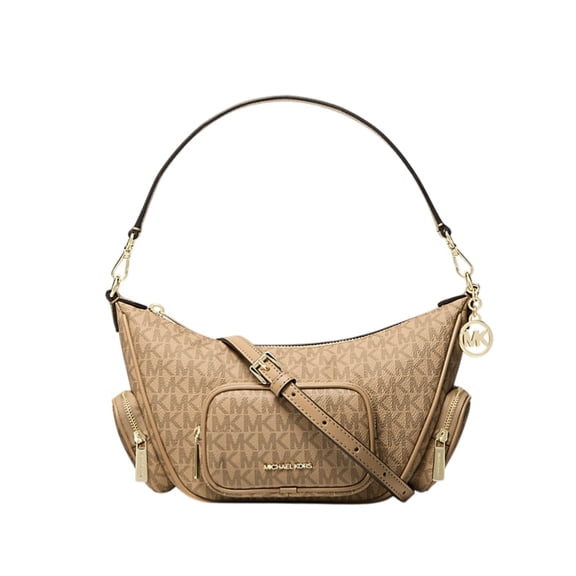 Michael Kors Women’s Merritt Small Signature Logo Convertible Shoulder Bag, Logo‑Print Canvas, Adjustable Strap