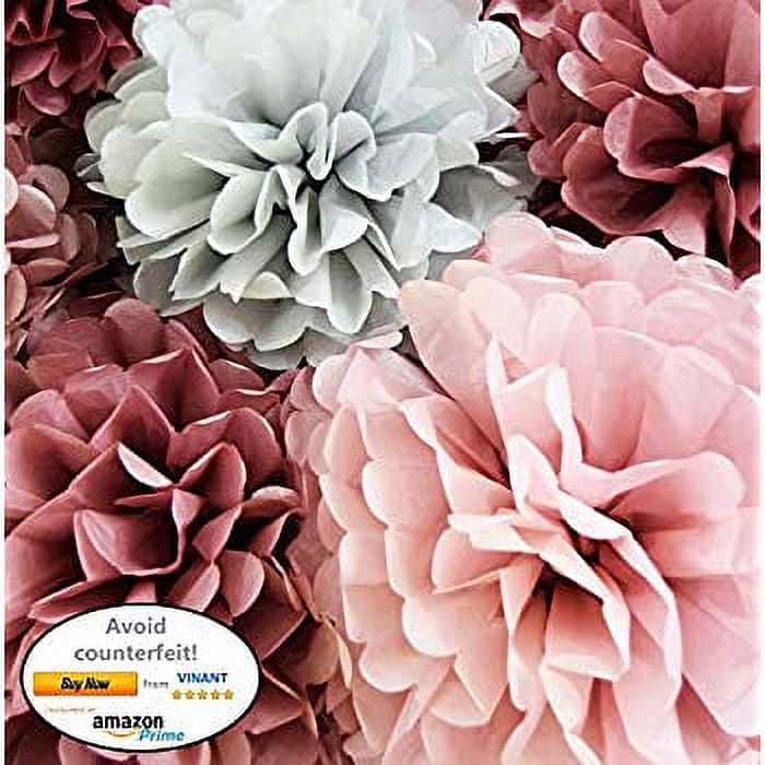 VINANT 20 Pcs - Dusty Rose Party Decoration - Tissue Paper Pom Poms - Birthday Party - Baby Shower - Bridal Shower - Wedding