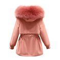 thumbnail image 4 of Hvyesy Women Fleece Puffer Coat Winter Faux Fur Hood Drawstring Outerwear Coats Slim Long Sleeve Drawstring Jackets with Pocket, 4 of 4