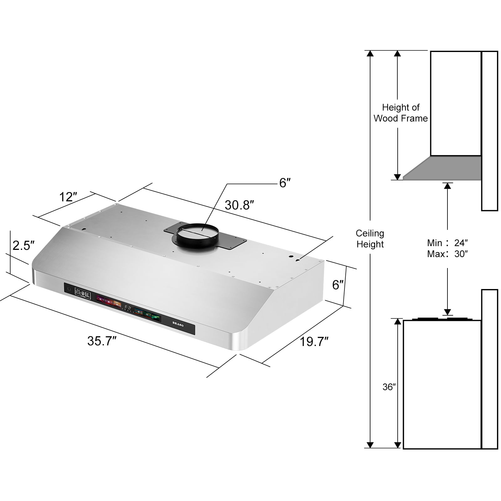 36 inch Range Hood, 900 CFM Powerful Kitchen Vent Hood with Voice/Touch/Gesture Control, Stainless Steel & Tempered Glass